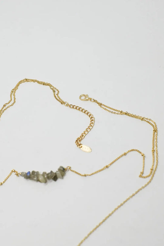 2 in 1 Necklace with Grey and White Crystals - GOLD