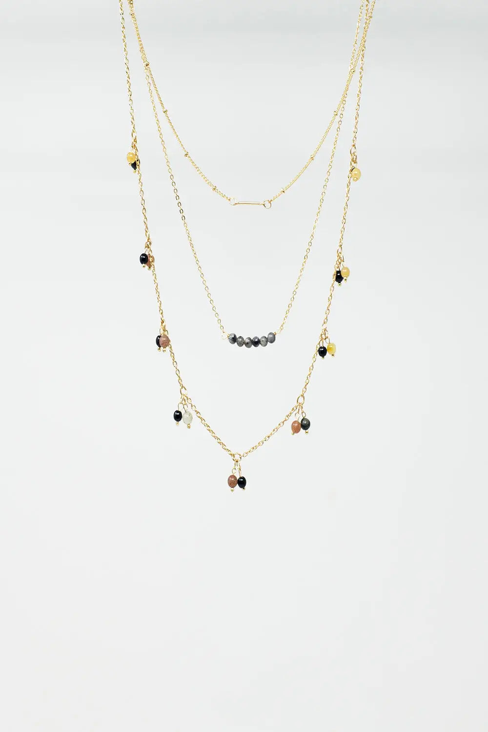3 in 1 Necklace With Multicolor Beads and Golden Details - GOLD