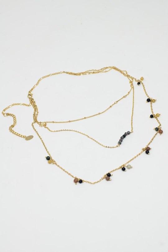 3 in 1 Necklace With Multicolor Beads and Golden Details