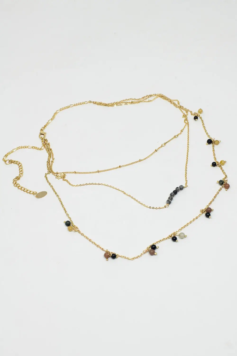 3 in 1 Necklace With Multicolor Beads and Golden Details - GOLD
