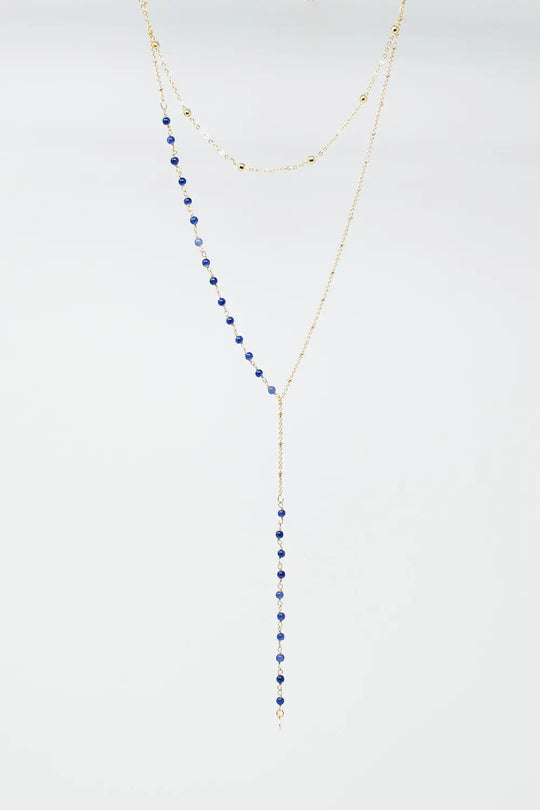 2 in 1 Necklace with Blue and Golden Beads - GOLD