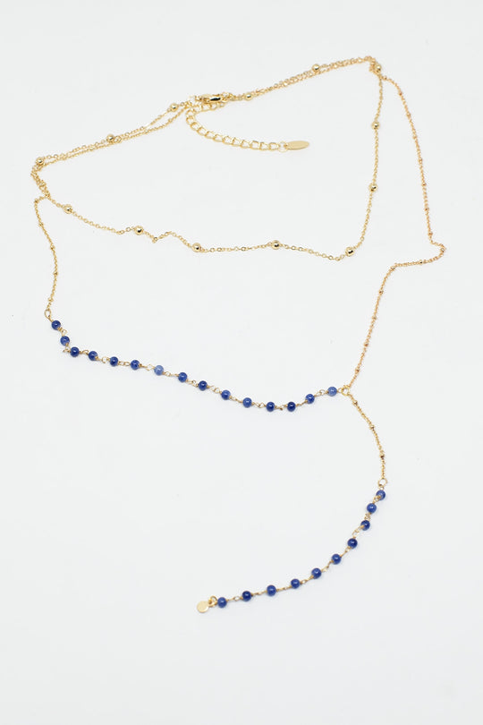 2 in 1 Necklace with Blue and Golden Beads