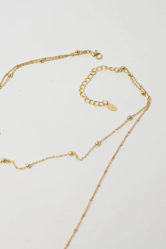 2 in 1 Necklace with Blue and Golden Beads - GOLD