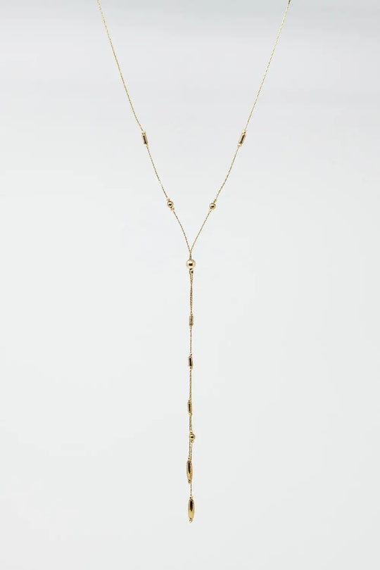 Long Gold Necklance with golden beads throughout and Long golden Tassle - GOLD