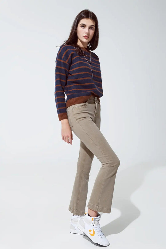 Skinny Flared Jeans With Double Button Detail in Beige - Colored Jeans
