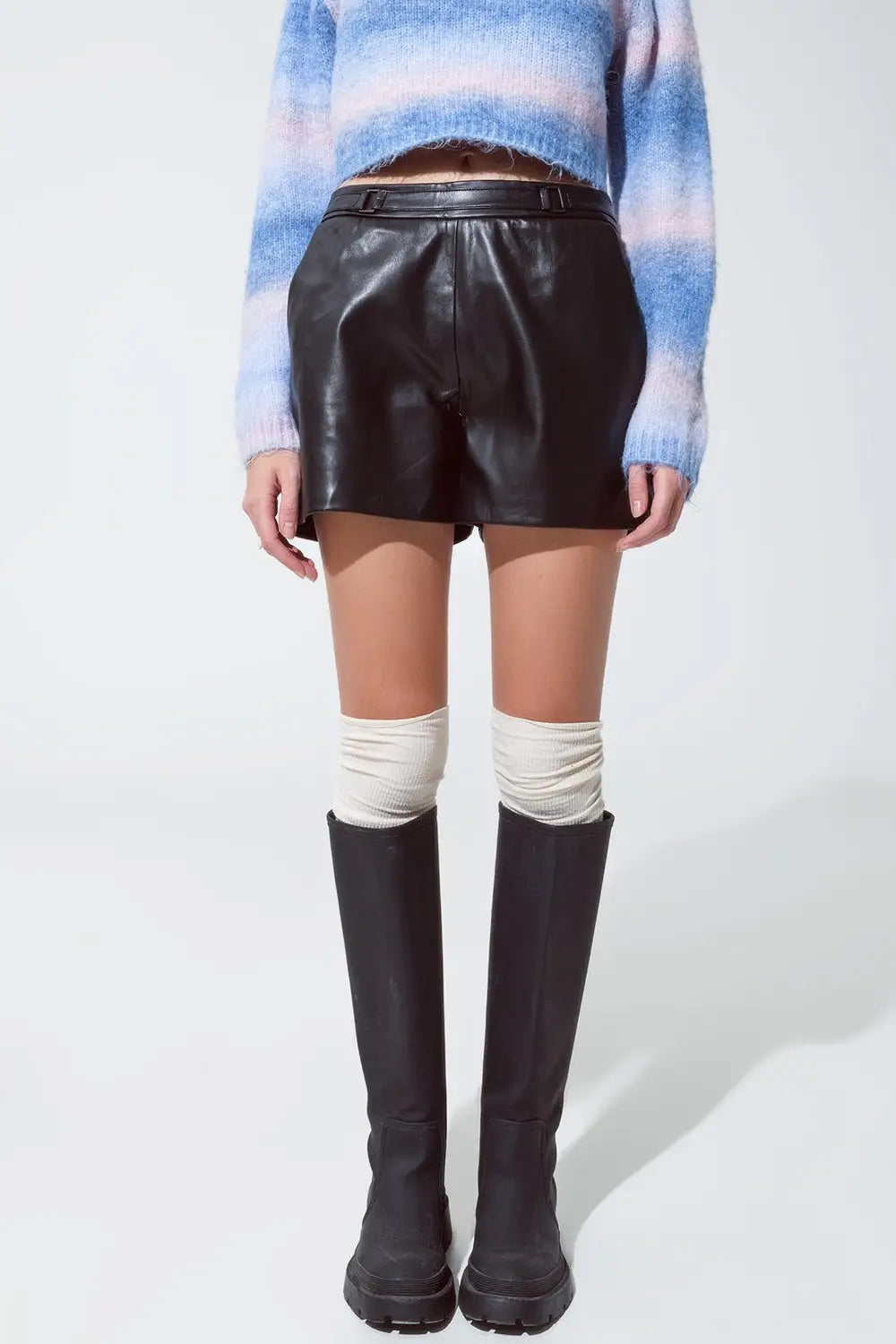 Faux Leather Short Shorts With Waist Detail - Pants