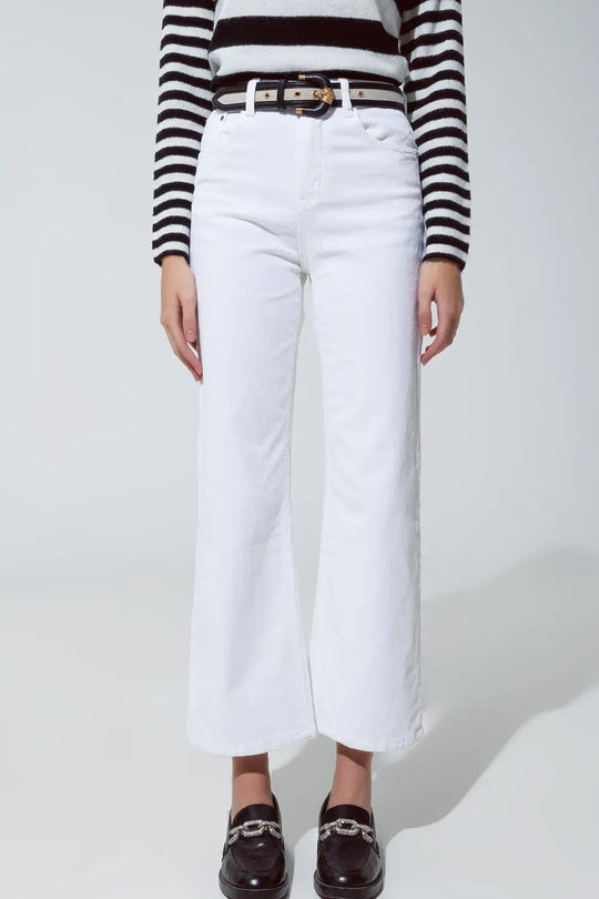 White Corduroy Cropped Pants - Colored Jeans