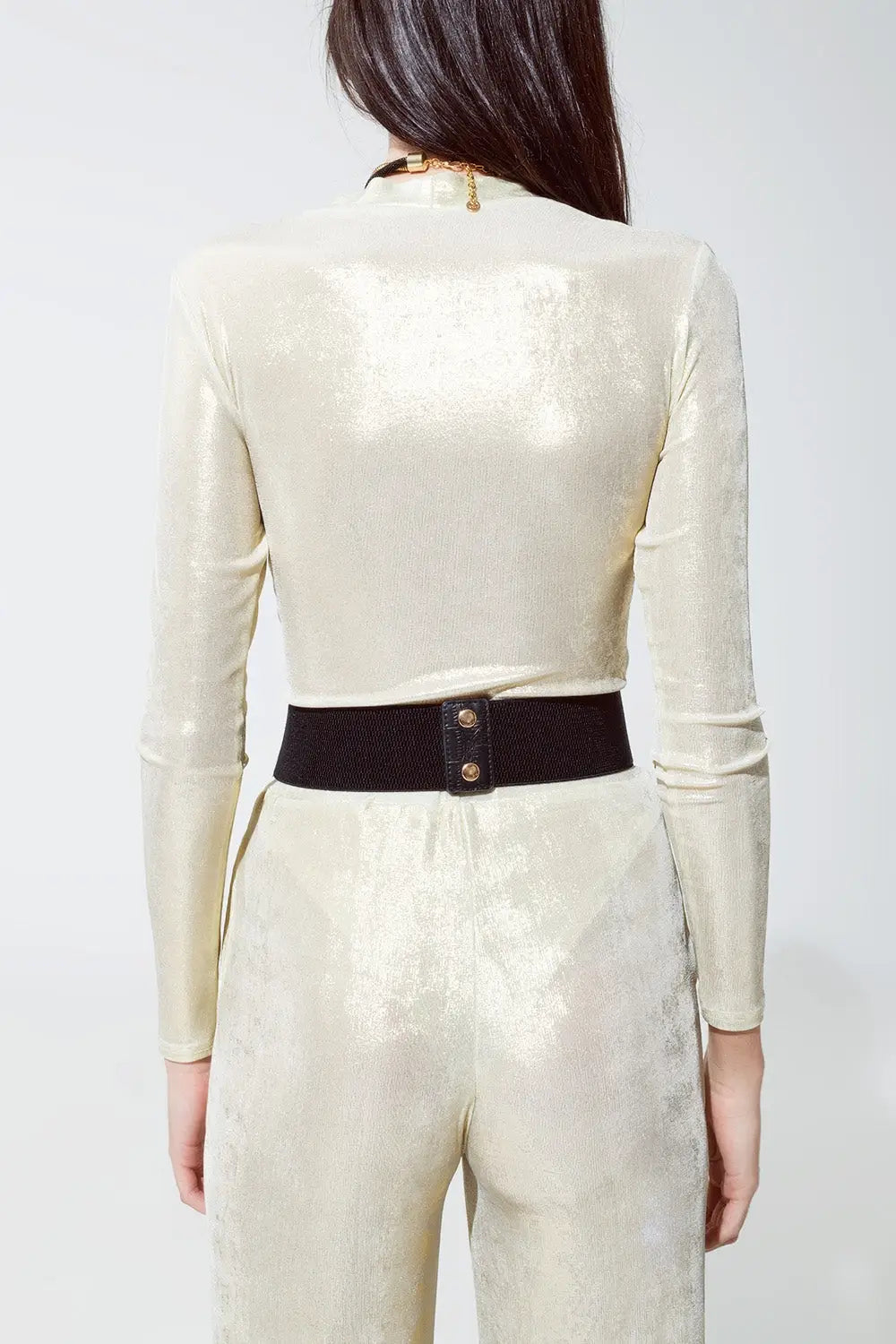 Metallic Finish Flared Legging in Pearl White. - Pants