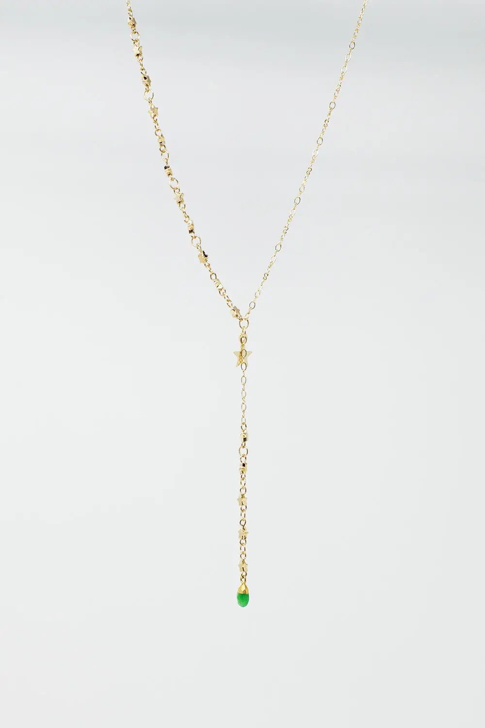Golden Necklace with Star Charm and Green Bead - GOLD