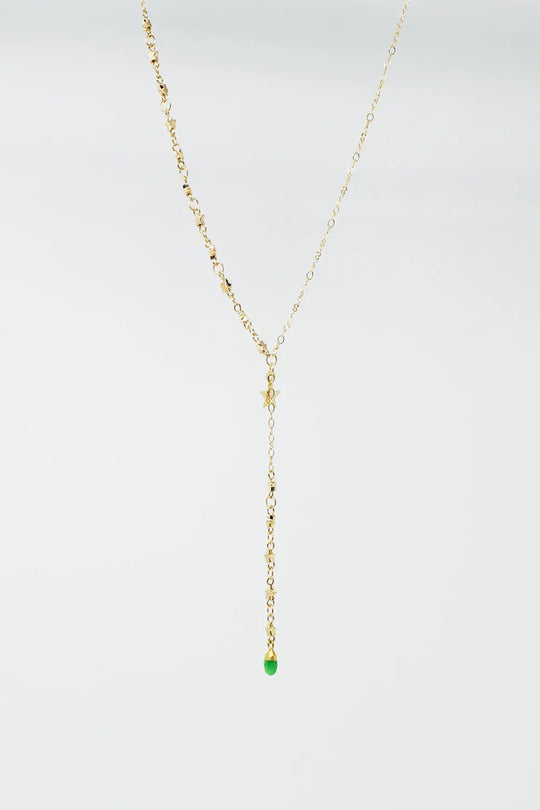 Golden Necklace with Star Charm and Green Bead - GOLD