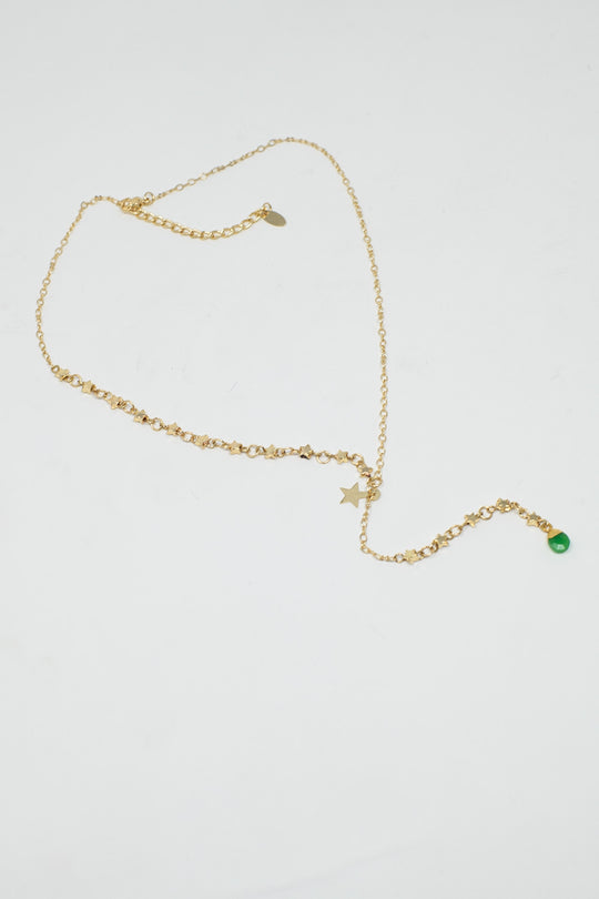 Golden Necklace with Star Charm and Green Bead