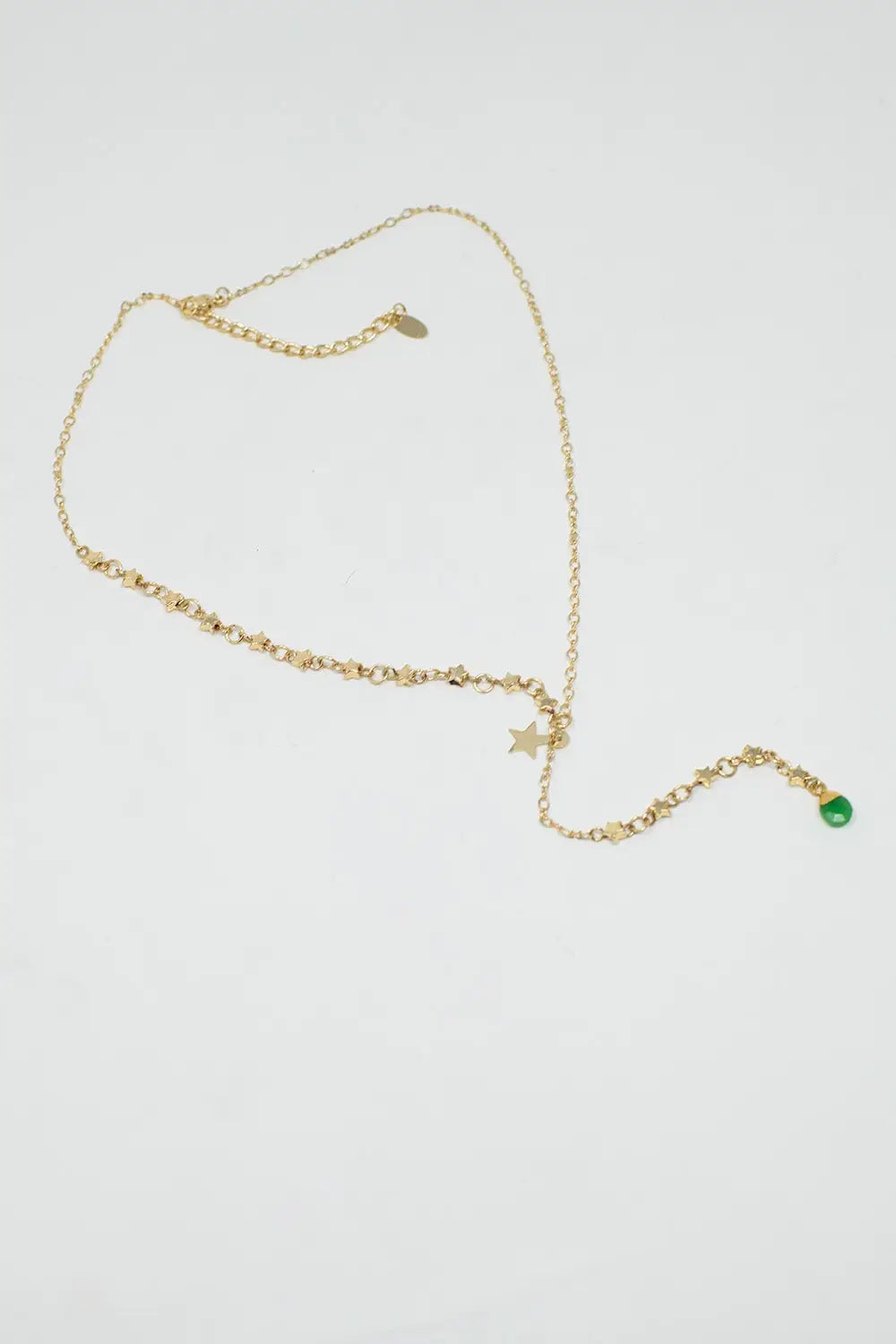 Golden Necklace with Star Charm and Green Bead - GOLD