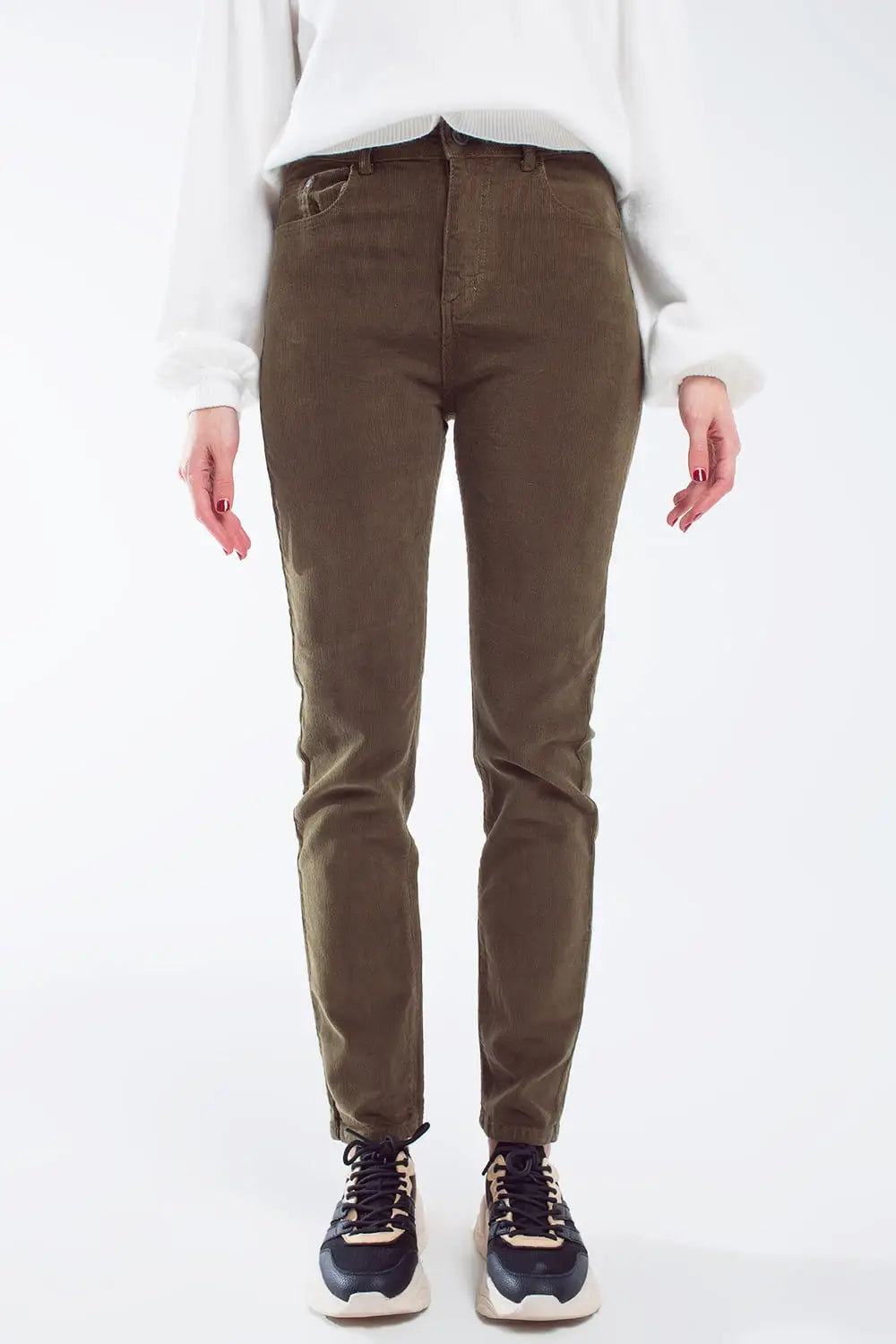 skinny cord pants in olive green - Pants