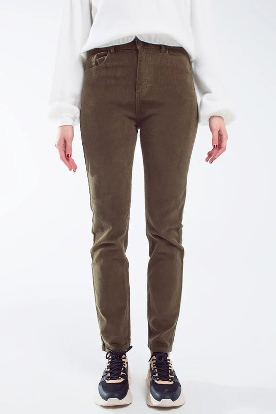 skinny cord pants in olive green - Pants