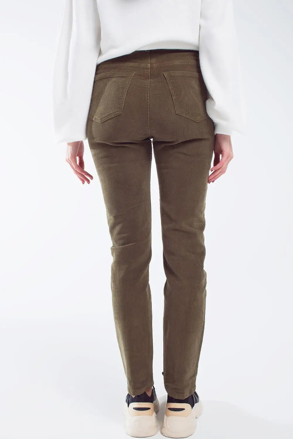 skinny cord pants in olive green - Pants