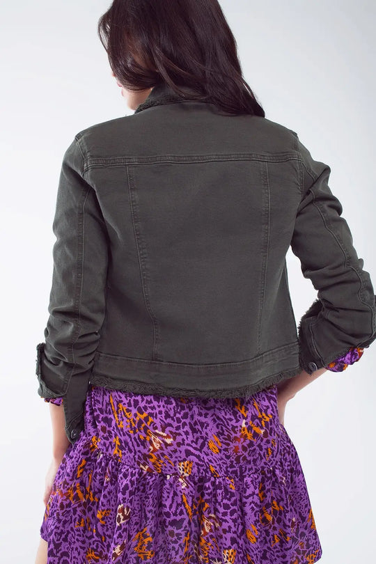 Raw edge denim jacket in military Green - Jackets