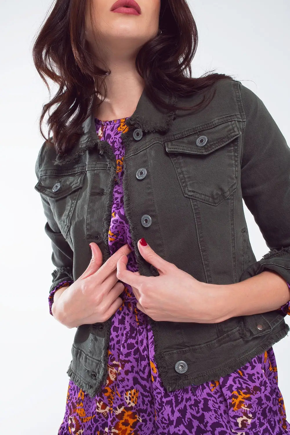 Raw edge denim jacket in military Green - Jackets