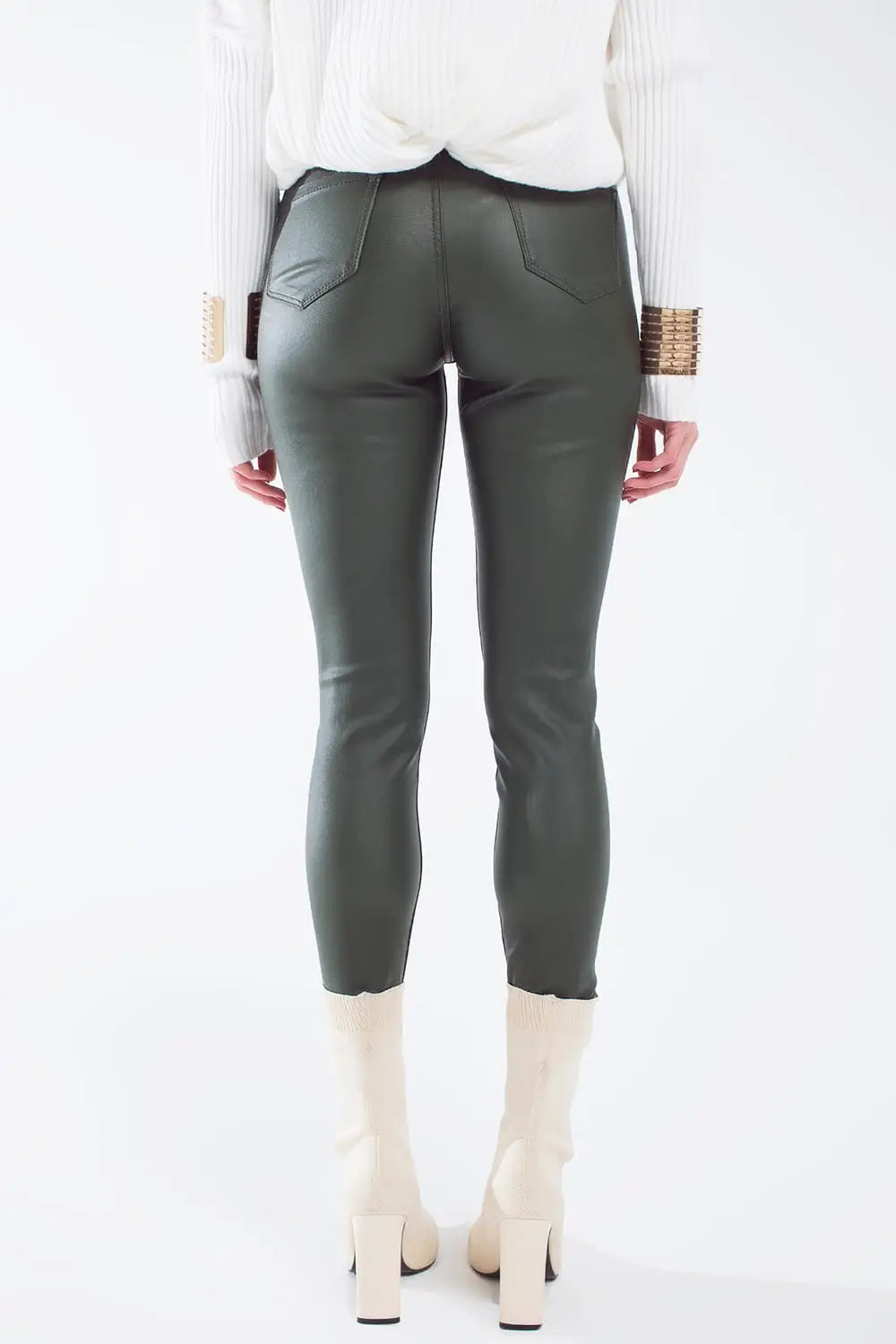 leatherette effect super skinny pants in olive green - Pants