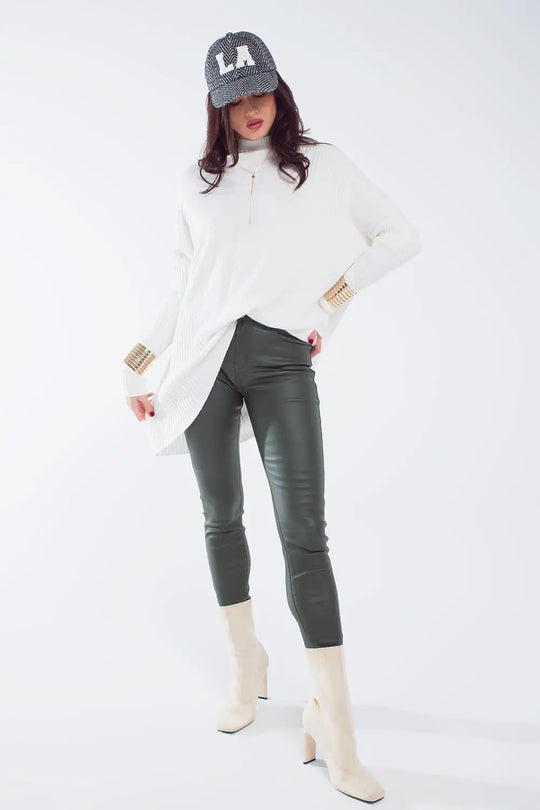 leatherette effect super skinny pants in olive green - Pants