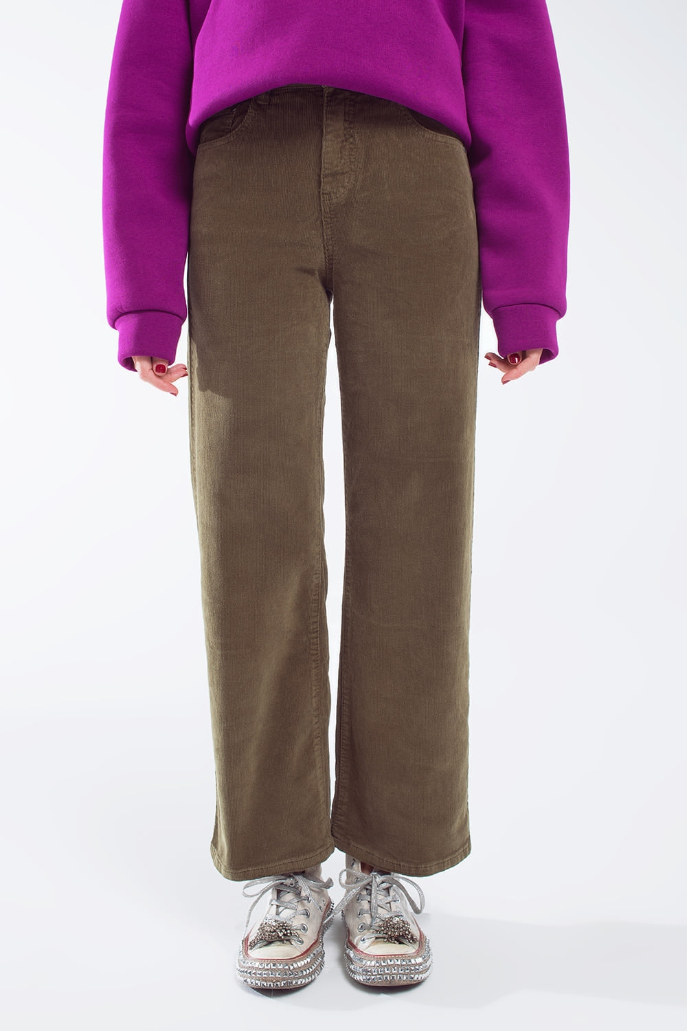 Cropped cord pants in khaki