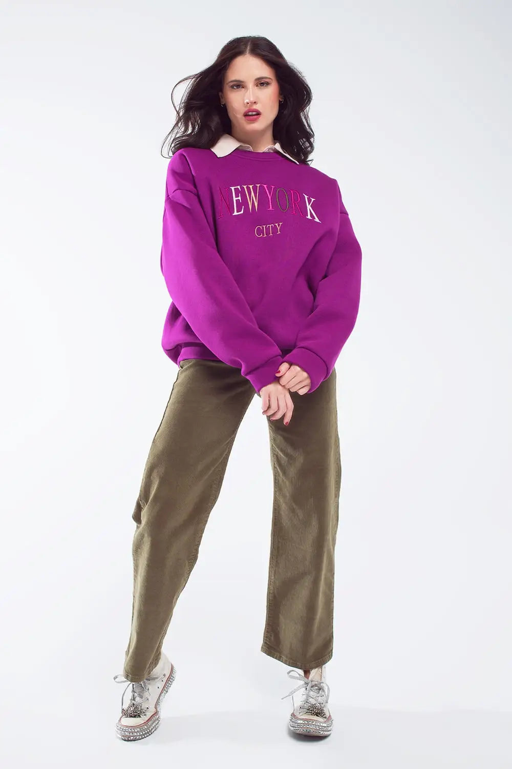 Cropped cord pants in khaki - Pants