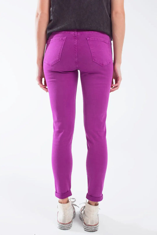 Fuchsia ankle super skinny jeans with soft wrinkles - Colored Jeans