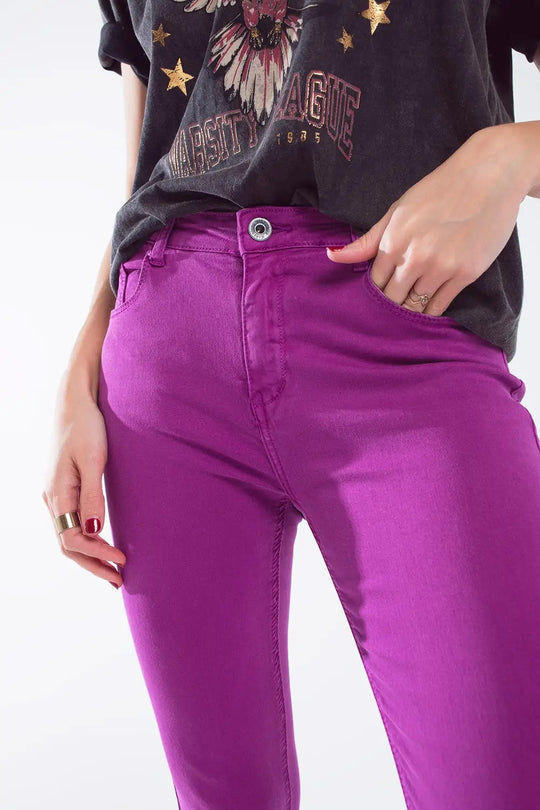 Fuchsia ankle super skinny jeans with soft wrinkles - Colored Jeans