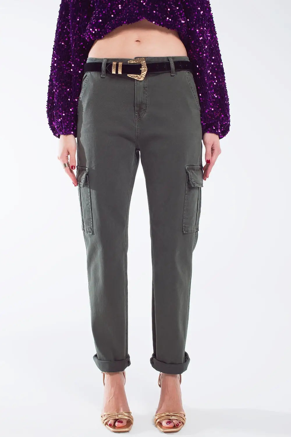 Relaxed cargo pants in Army dark green - Colored Jeans