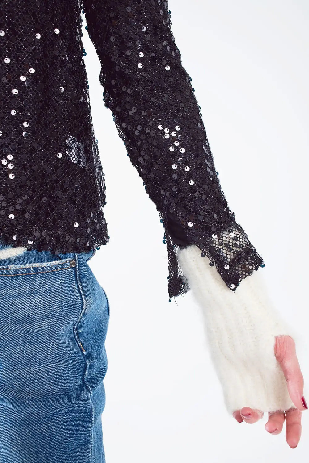 Long sleeve sequin top in black - Tops