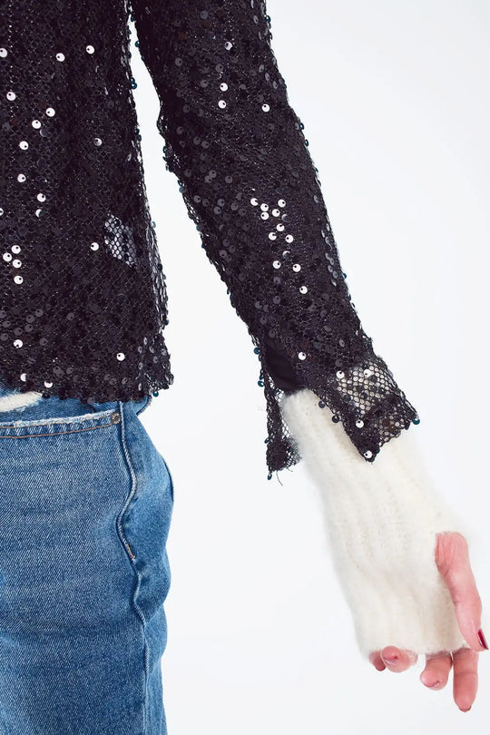 Long sleeve sequin top in black - Tops