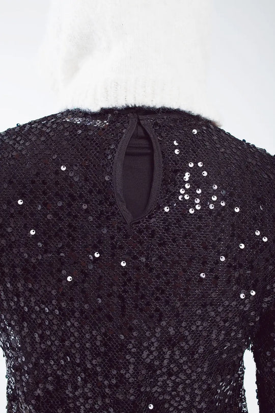 Long sleeve sequin top in black - Tops