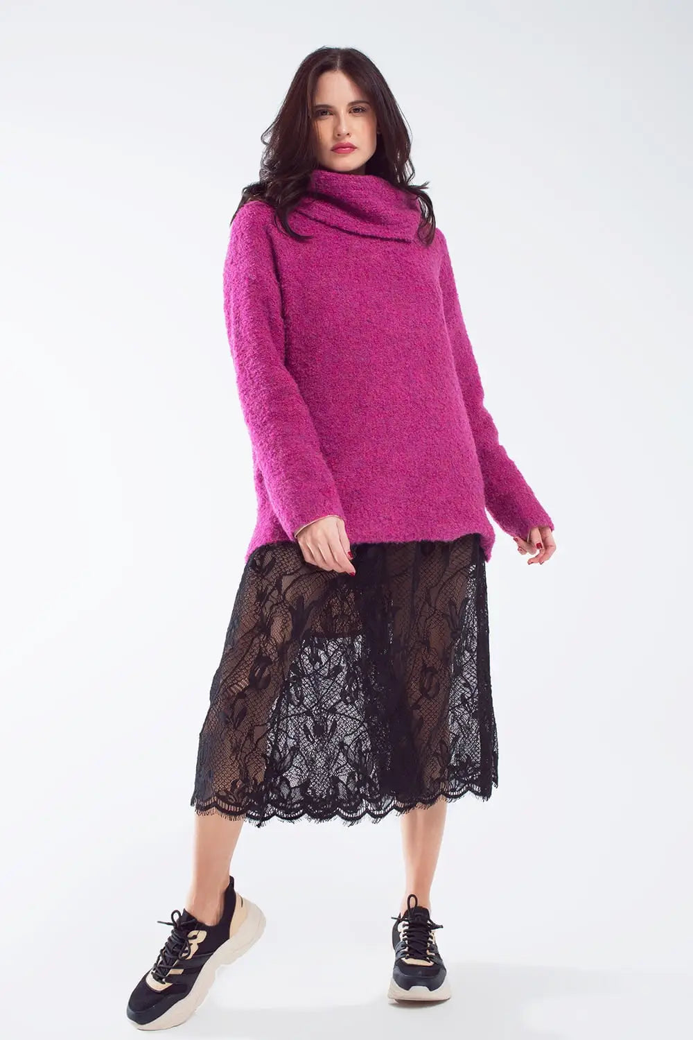 Wide sweater with bardot neck in magenta - FUCHSIA / ONE - Sweaters