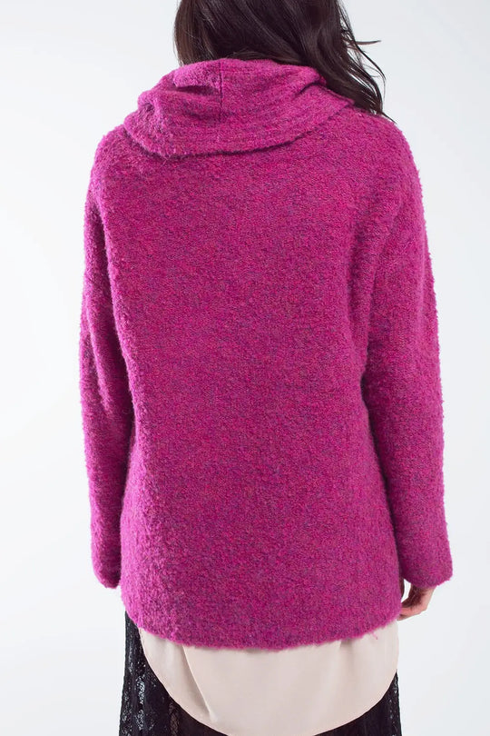 Wide sweater with bardot neck in magenta - FUCHSIA / ONE - Sweaters
