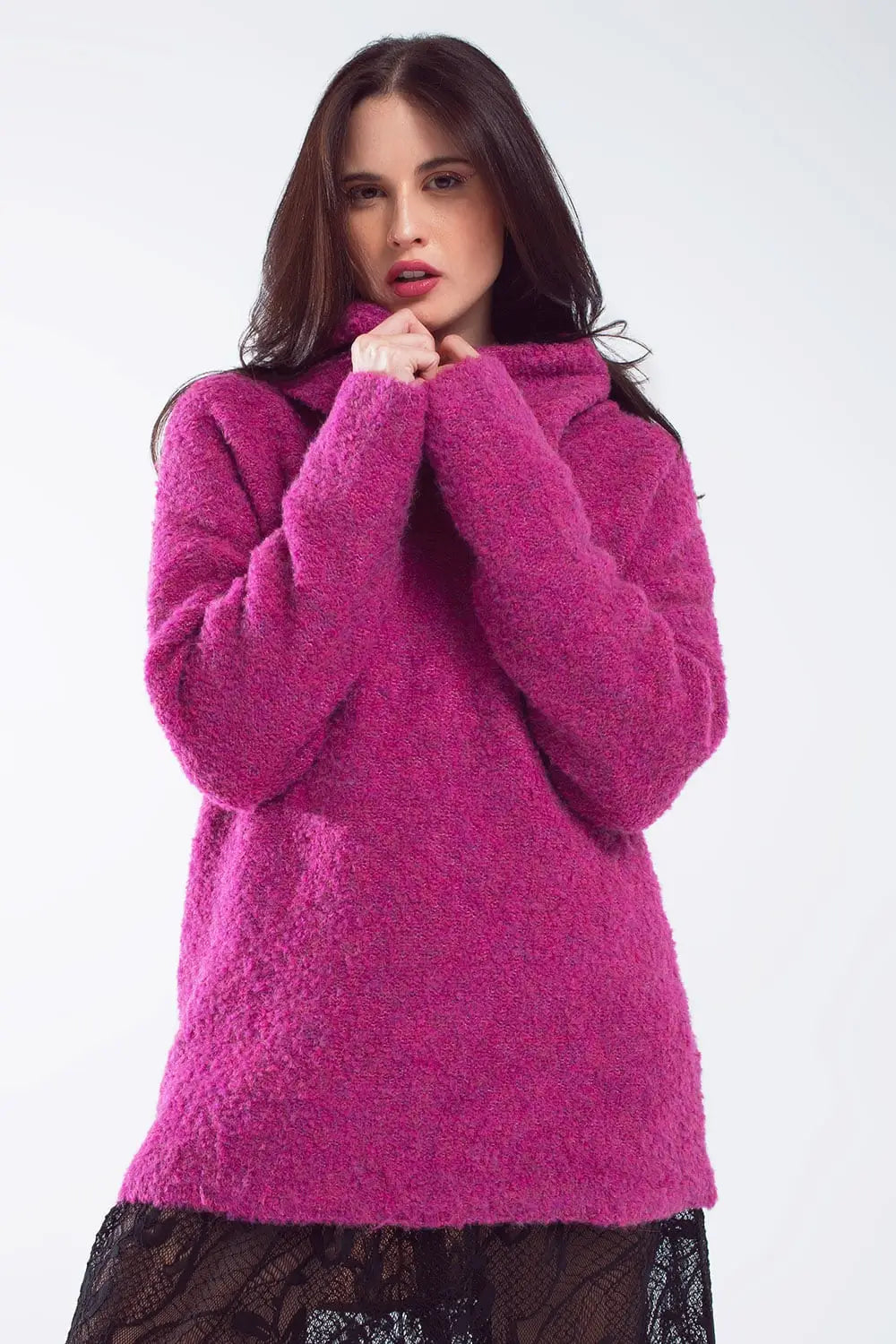 Wide sweater with bardot neck in magenta - FUCHSIA / ONE - Sweaters