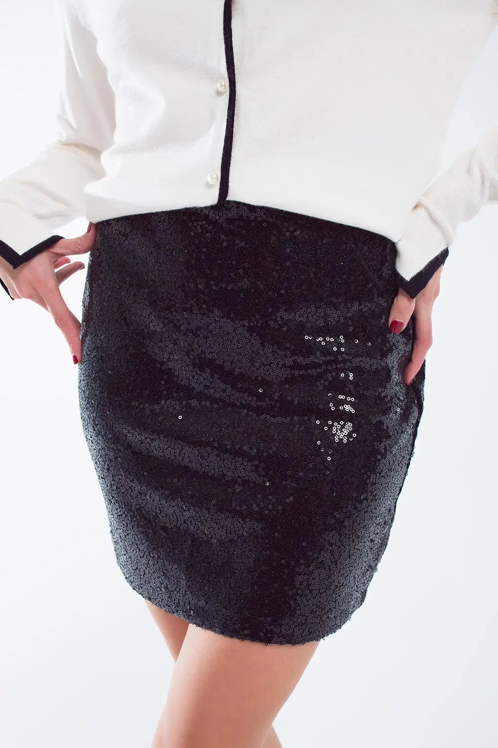 Mini Bodycon Skirt in Black Small Sequins - Skirts