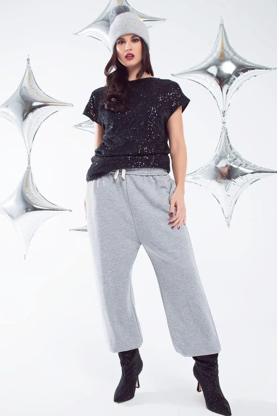 Relaxed Sequin Dress With Short Sleeves and Open Back in Black - Dresses