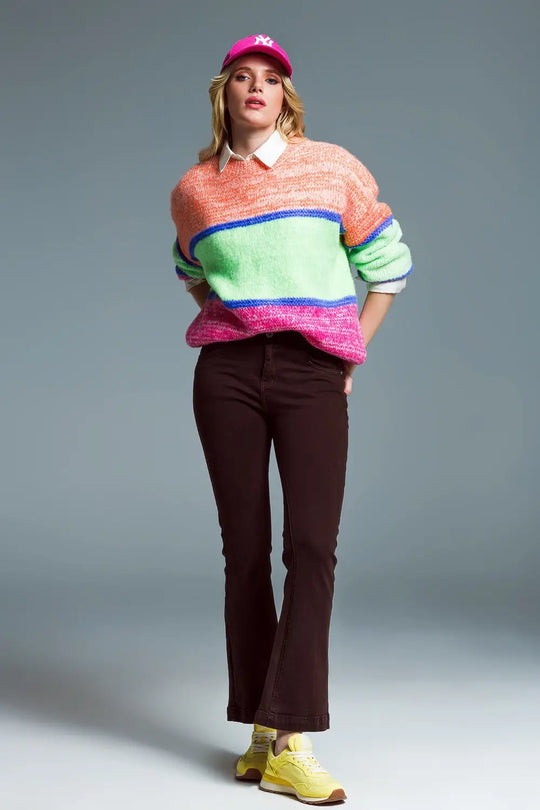 Skinny Flared Jeans With Double Button Detail in Brown - Colored Jeans