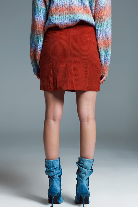 orange corduroy miniskirt with pockets