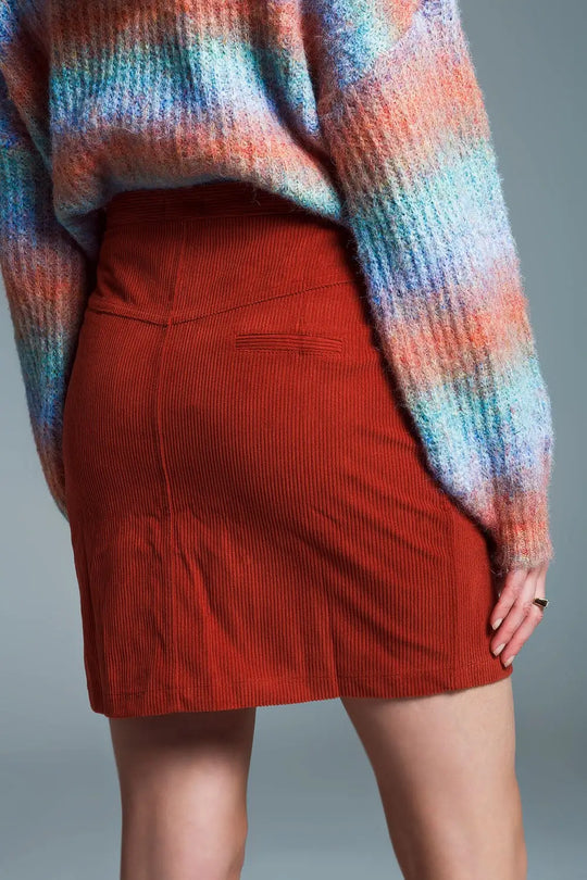 orange corduroy miniskirt with pockets - Skirts