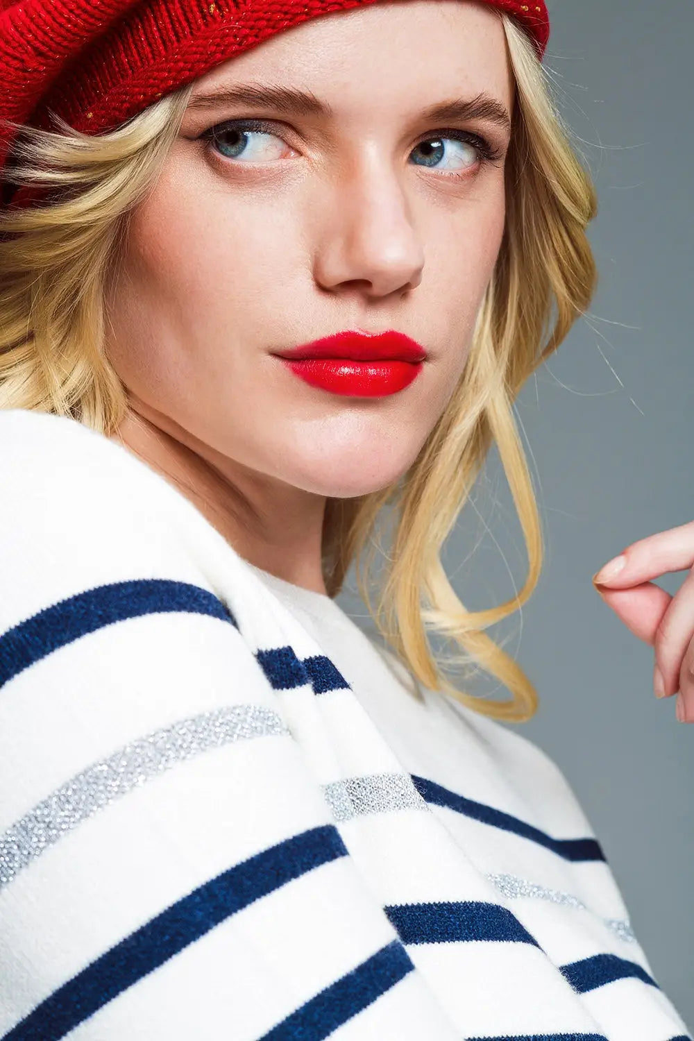 Marine Style Stripey Sweater With Button Detail At Shoulder - Sweaters