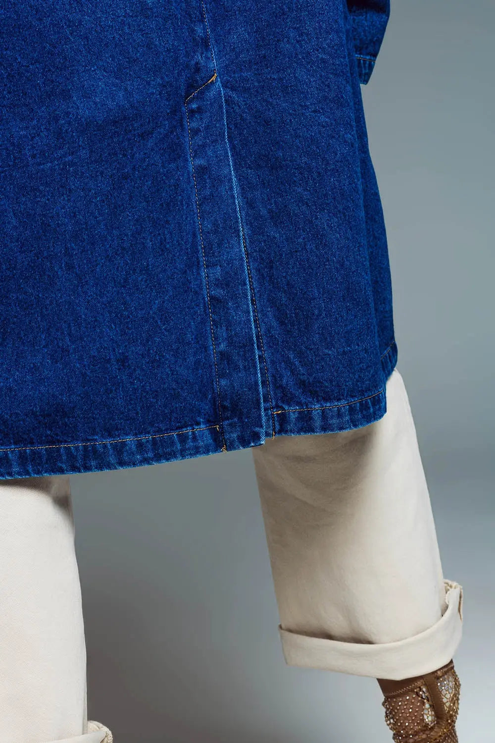 Oversized Denim Coat With Wide Collar in Mid Wash - Jackets