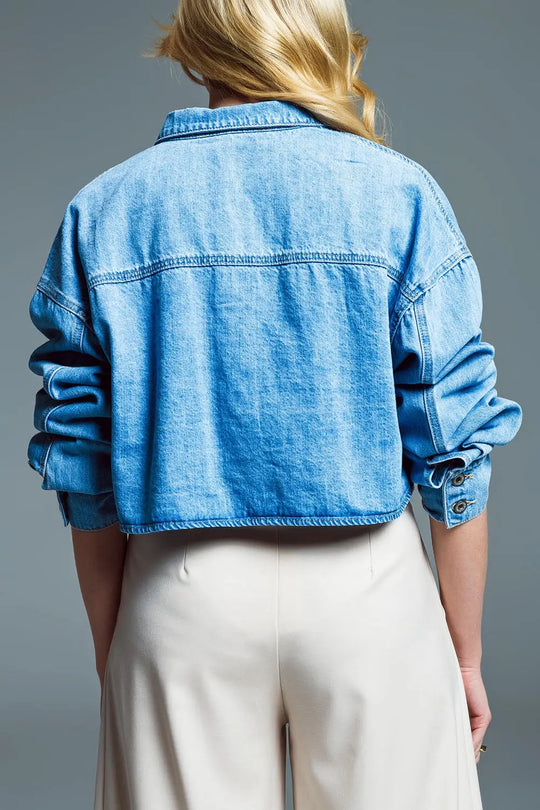 Basic cropped denim jacket in light blue With Chest Pocket - Jackets