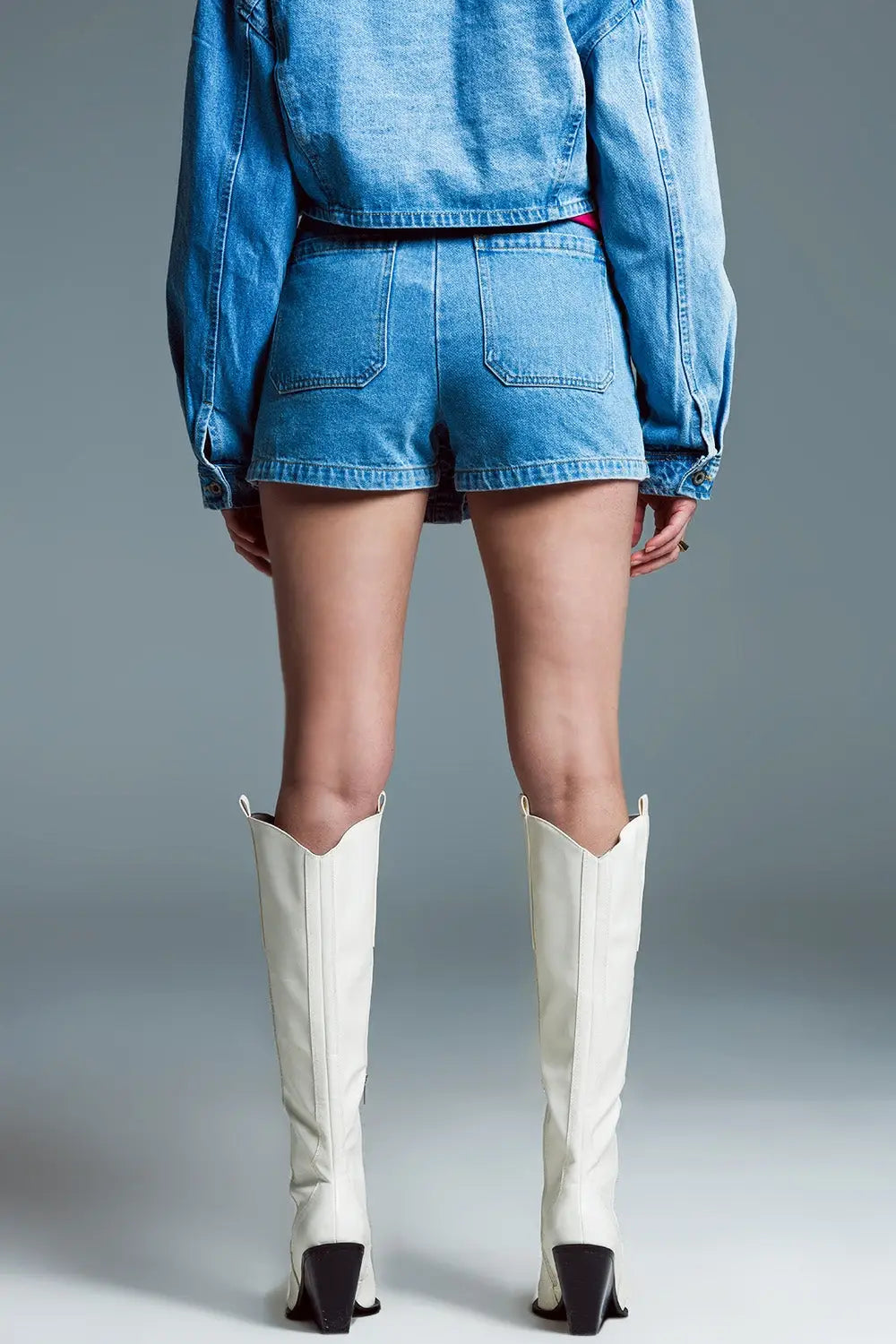 Denim cargo mini short with front buttoning in light wash - Skirts