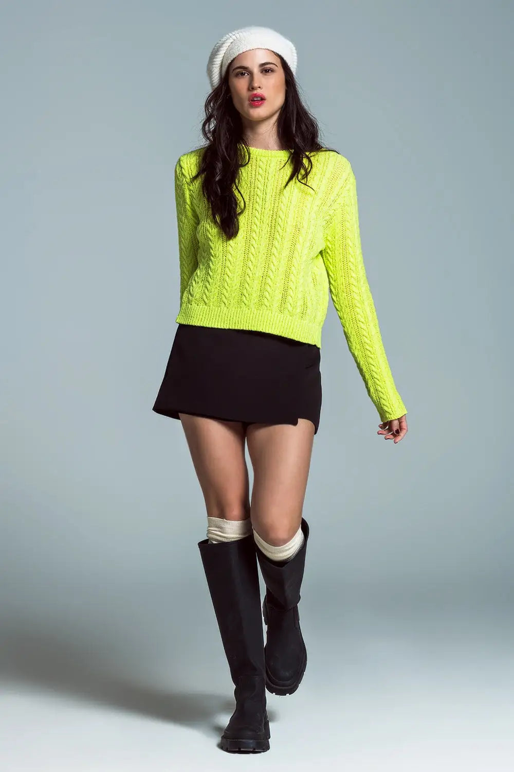 Lime green cable knit jumper with open back and bows - Sweaters