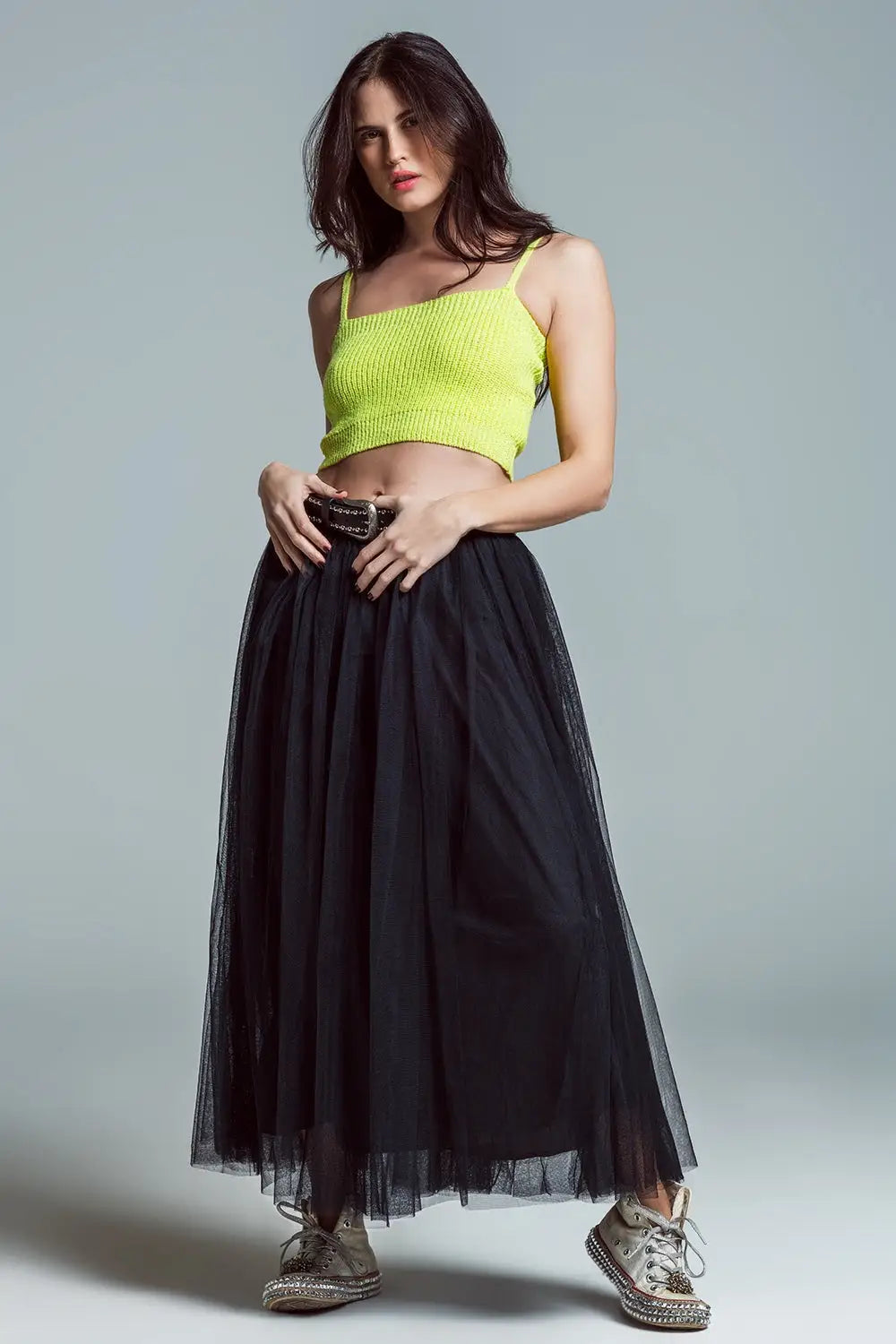 Lime green crop top with spaghetti straps - Sweaters