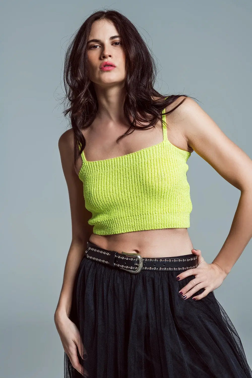 Lime green crop top with spaghetti straps - Sweaters