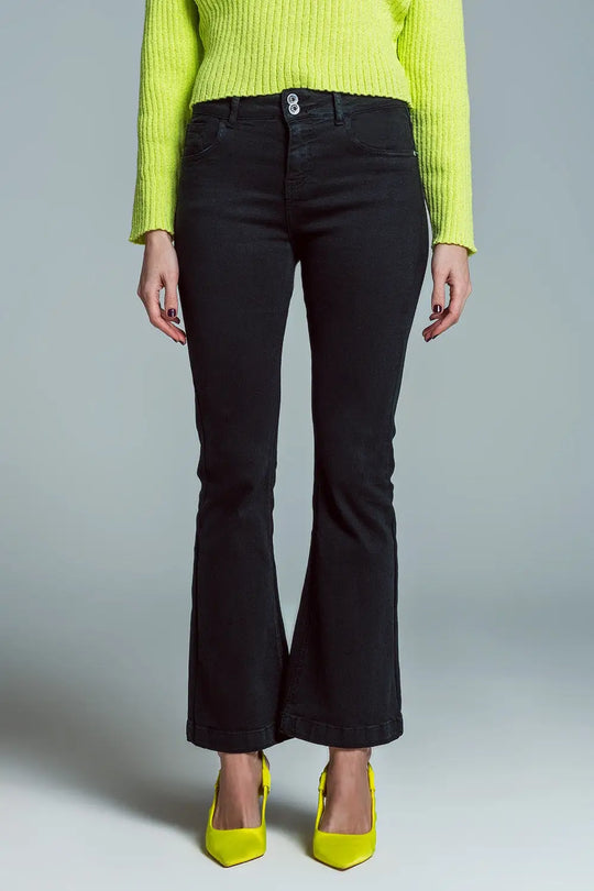 Skinny Flared Jeans With Double Button Detail in Black - Colored Jeans
