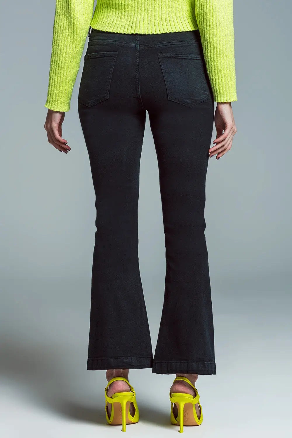 Skinny Flared Jeans With Double Button Detail in Black - Colored Jeans
