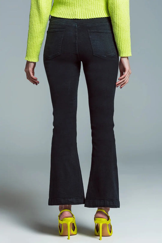 Skinny Flared Jeans With Double Button Detail in Black - Colored Jeans
