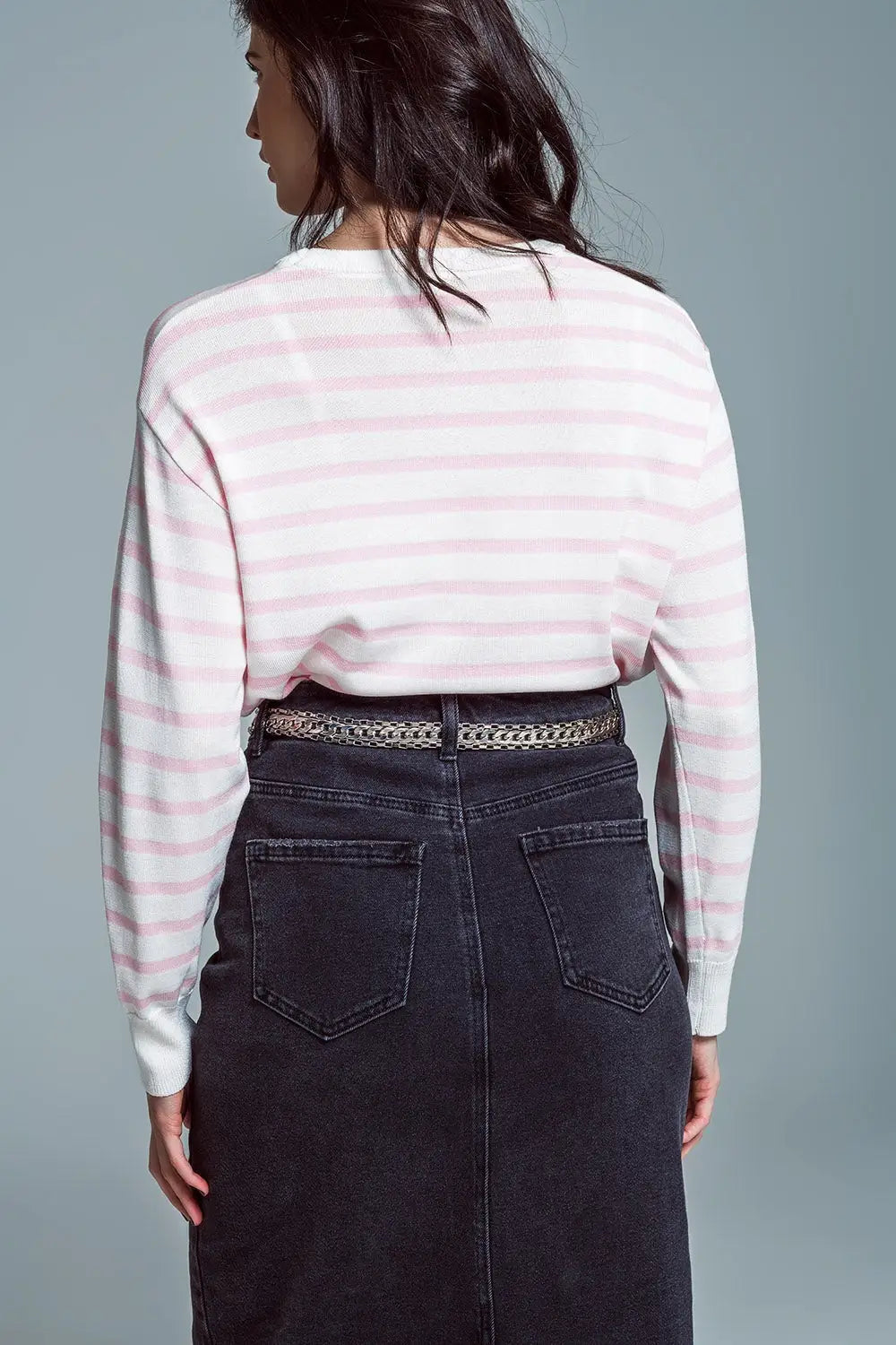 Crew Neck Basic Stripe Sweater in pink - Sweaters